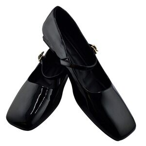 CCUTGO Black Patent Square Toe Mary Jane Flats Women's Size 8 Buckle Strap